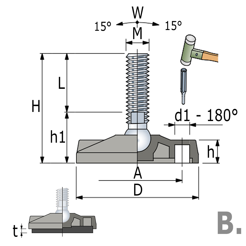 Levelling Foot With Ball Joint - Heavy Duty – Galvanised Steel - Verpas